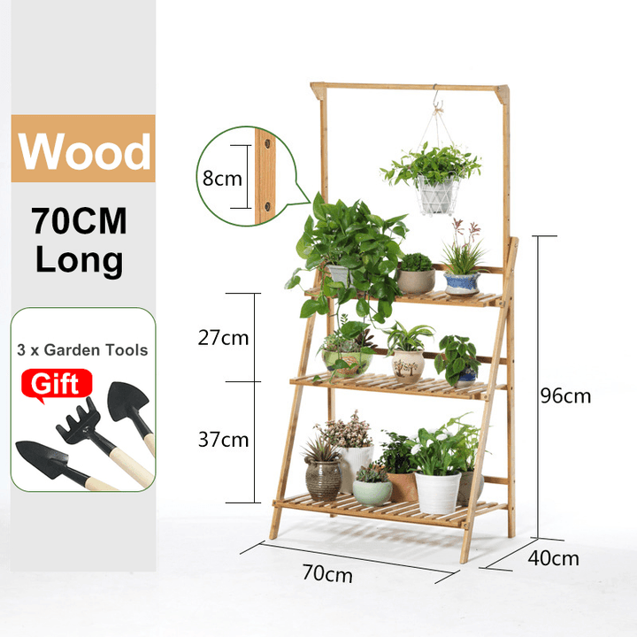 Plant Stand Flower Pot Display Multi-Layer Shelf with Hanging Rod Plants Rack Holder Organizer - MRSLM