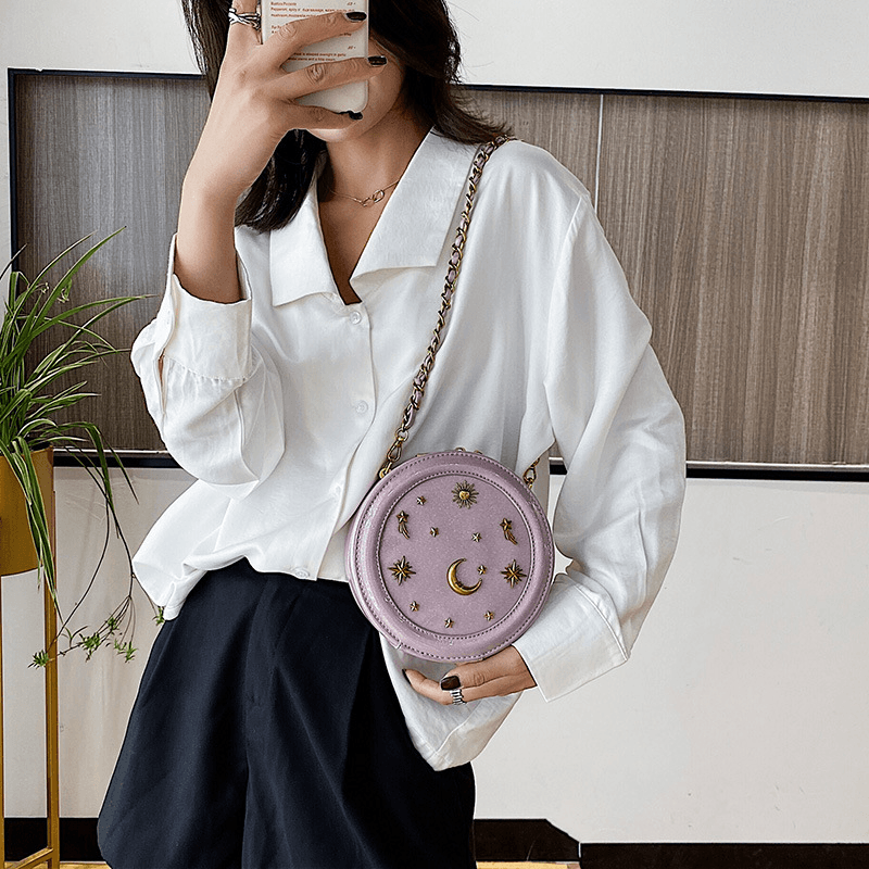 Women PU Chain Galaxy round Crossbody Bag - MRSLM