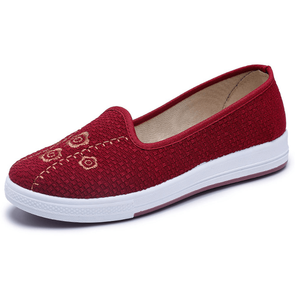 Women Embroidery Comfy Breathable Casual Shallow Slip on Flat Loafers - MRSLM