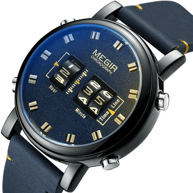 MEGIR 2137 Business Style Leather Strap Men Wrist Watch Unique Design Quartz Watches - MRSLM