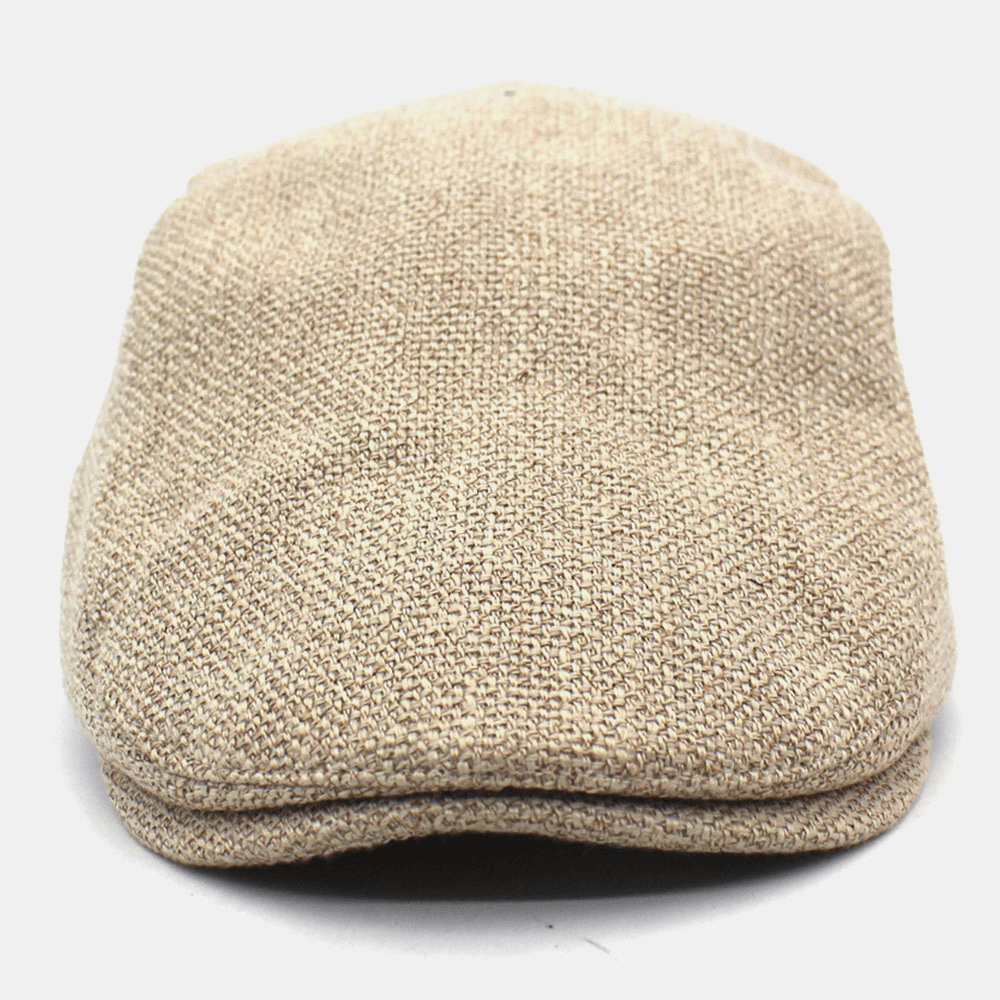 Men Cotton Linen Solid Color Retro Casual Sunshade Forward Cap Beret Cap Flat Cap Painter Hat - MRSLM