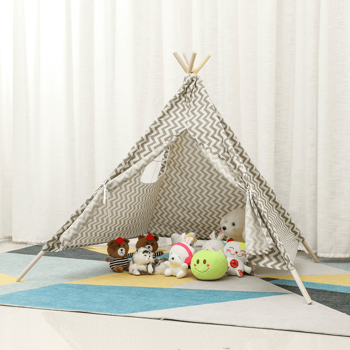 Large Teepee Tent Kids Cotton Canvas Play House Boy Girls Wigwam - MRSLM