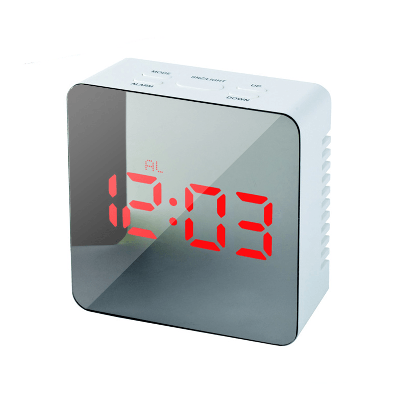 HC-29 USB Charging Digital Mirror Cube LED Night Mode Snooze Function Thermometer Alarm Clock - MRSLM