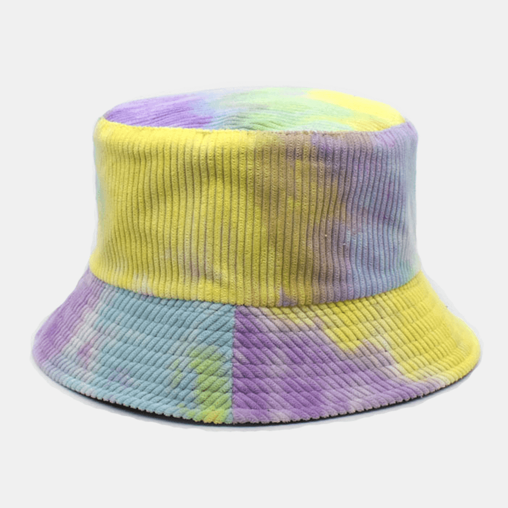 Unsiex Double-Sided Tie-Dye Corduroy and Cotton Warm Soft Outdoor Casual All-Match Bucket Hat - MRSLM