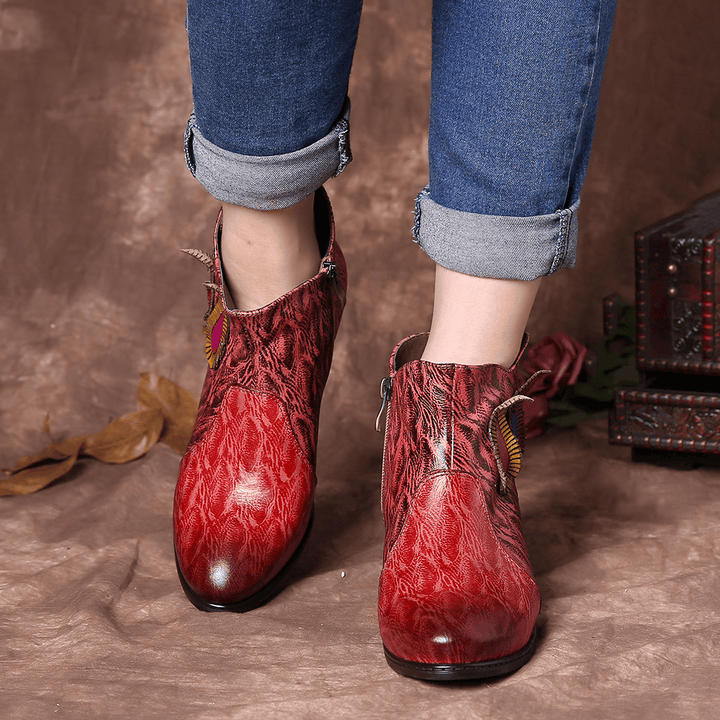 Women Retro Multicolored Drop Shaped Pattern Ankle Boots - MRSLM