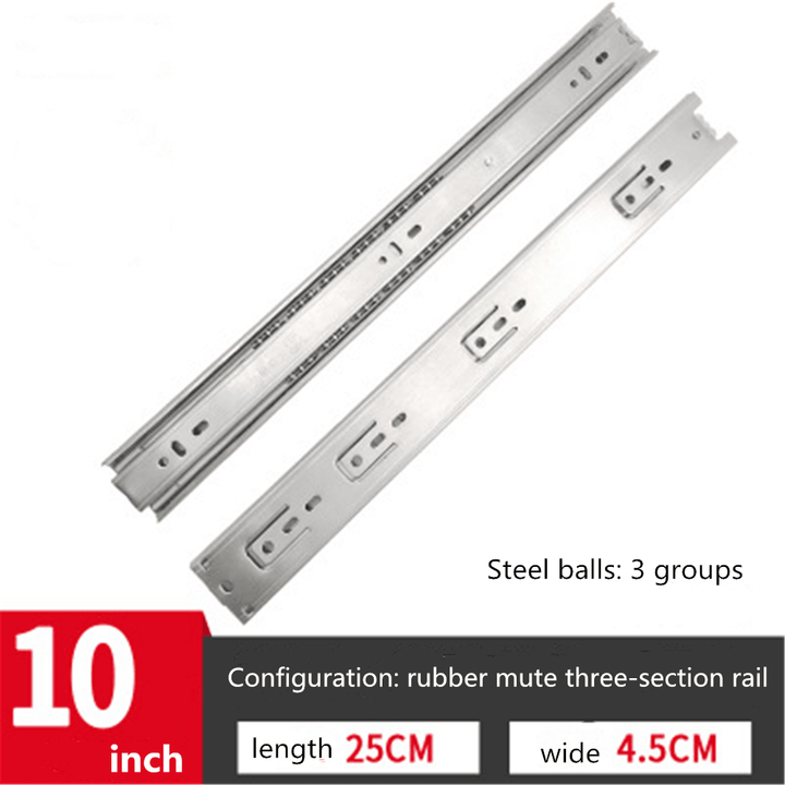 Cabinet Damping Slide Rail Three-Section Rail Thickened Stainless Steel Slide Rail Guide Drawer Buffer Mute Slide Side - MRSLM