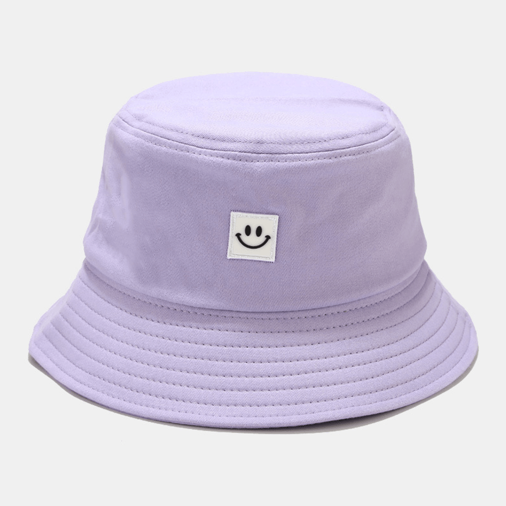 Unisex Smile Pattern Patch Wide Brim Sun Hat All-Match Outdoor Casual Sunshade Bucket Hat - MRSLM