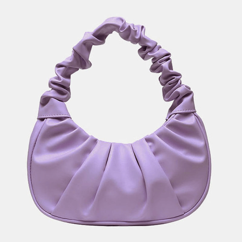 Women PU Leather Solid Color Fold Fashion Underarm Bag Shoulder Bag Handbag - MRSLM