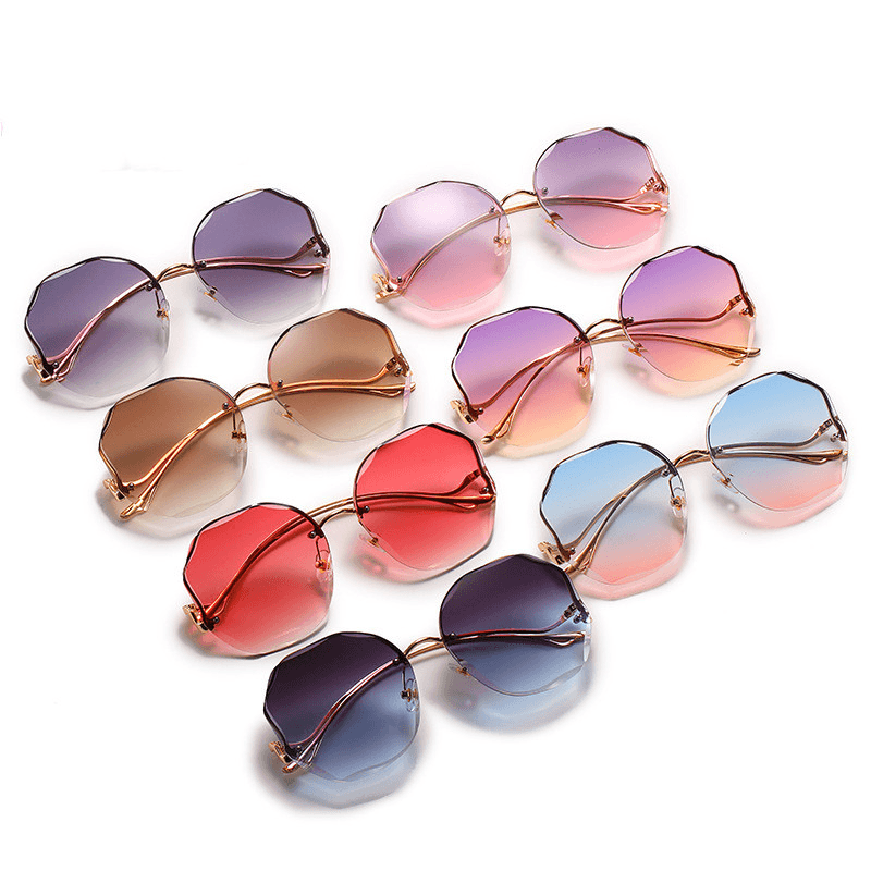 Fashion round Frame Sunglasses with Rimless Trim - MRSLM