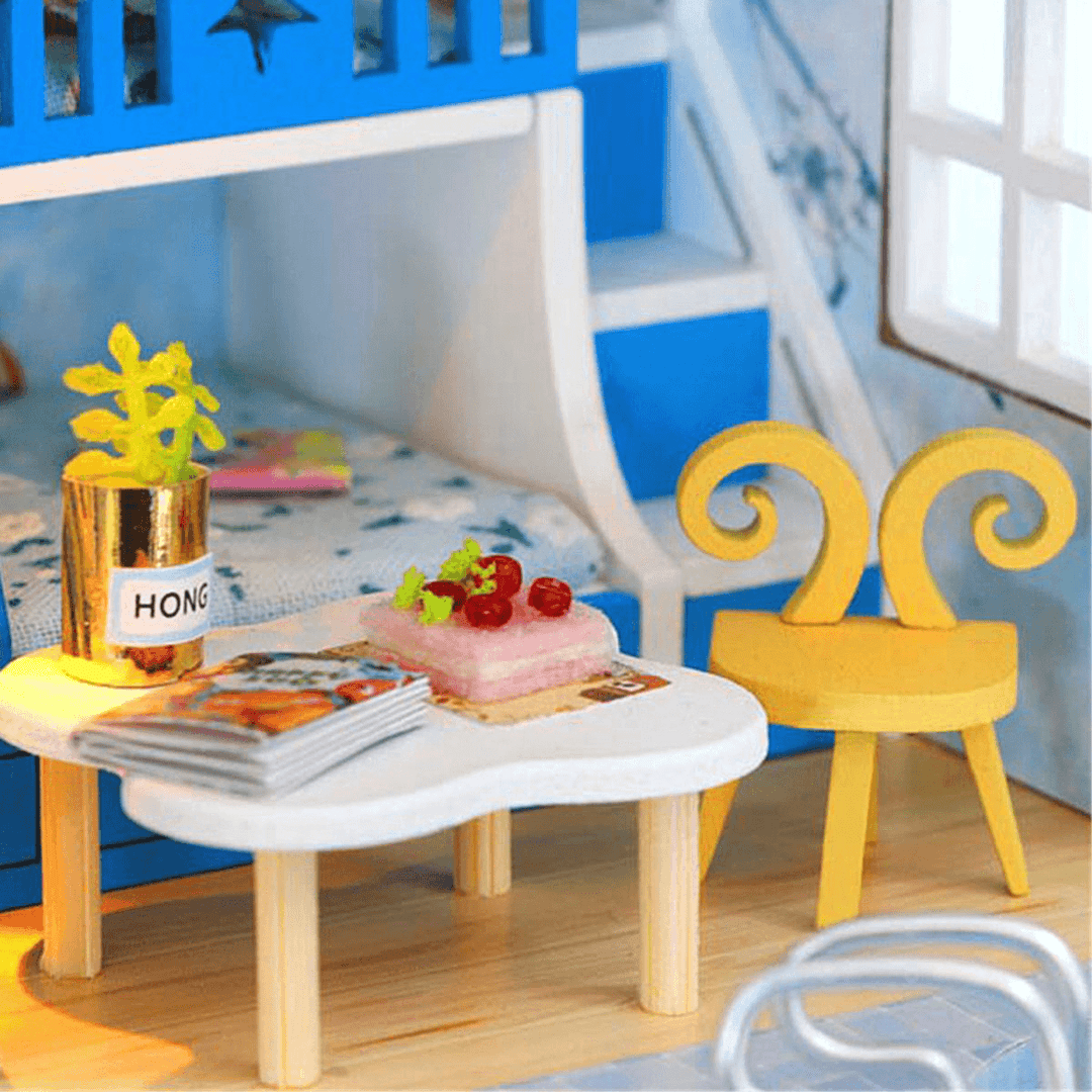 Wooden DIY Beach Villa Doll House Miniature Kit Handmade Assemble Toy with LED Light for Birthday Gift Collection Home Decor - MRSLM