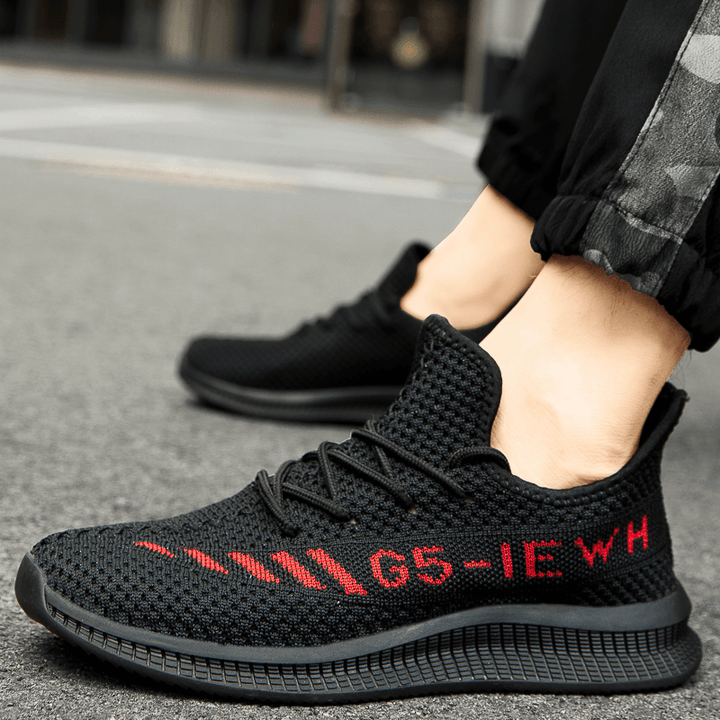 Men Letter Pattern Knitted Fabric Breathable Soft Sole Casual Sneakers - MRSLM