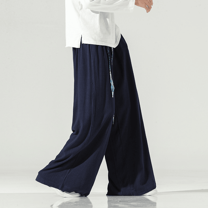 Retro Chinese Style Men'S Pants Autumn New Linen Straight Tube Drop Wide Leg Pants Cotton Hemp Skirt Pants Song Pants Man - MRSLM