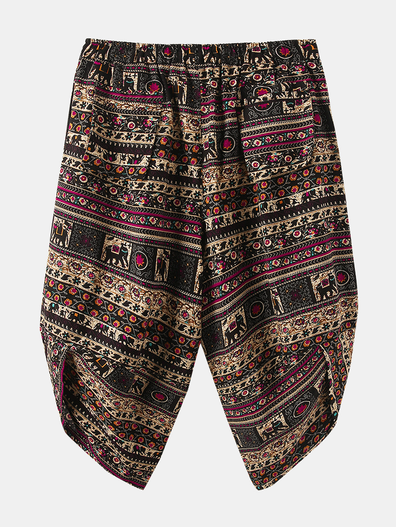 Mens Abstract Print Ethnic Style Pocket Elastic Waist Vintage Pants - MRSLM