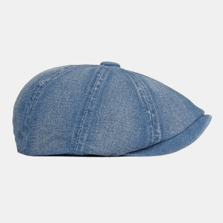 Men Washed Denim Back Elastic Band Design Adjustable Octagonal Hat British Retro Short Brim Newsboy Hat Flat Hat Painter Hat - MRSLM