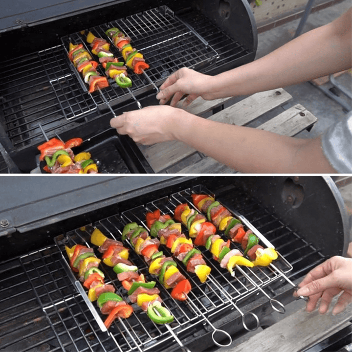 Portable Barbecue BBQ Rack Stainless Steel Skewer Meat Foods Grill Camping Tool - MRSLM