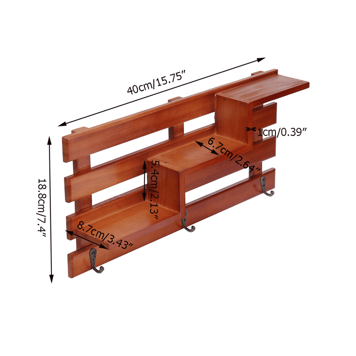 Solid Wood Staircase Hook Wall Shelf Living Room Bedroom Wall Debris Storage and Finishing Rack - MRSLM