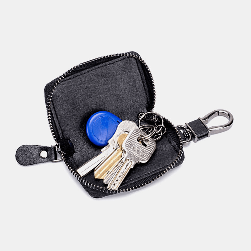 Men Genuine Leather Retro Mini Key Case Bag Large Capcity Fashion Car Key Keychain Wallet - MRSLM