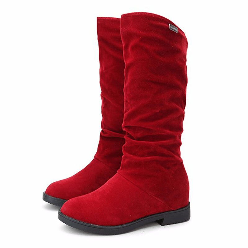 Women Warm Solid Color Suede Winter Snow Mid-Calf Boots - MRSLM