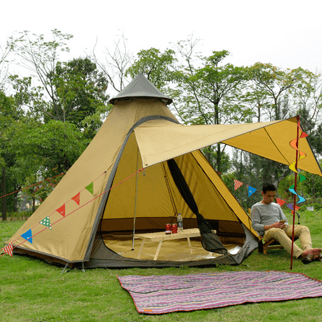 3-4 People Outdoor Camping Tent Indian Style Pyramid Family Large Canopy Sunshade - MRSLM