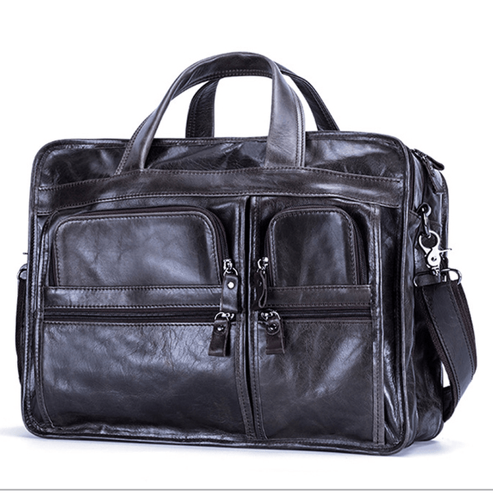 Men Ekphero Vintage Genuine Leather Large Capacity Business Handbag Crossbody Bag - MRSLM