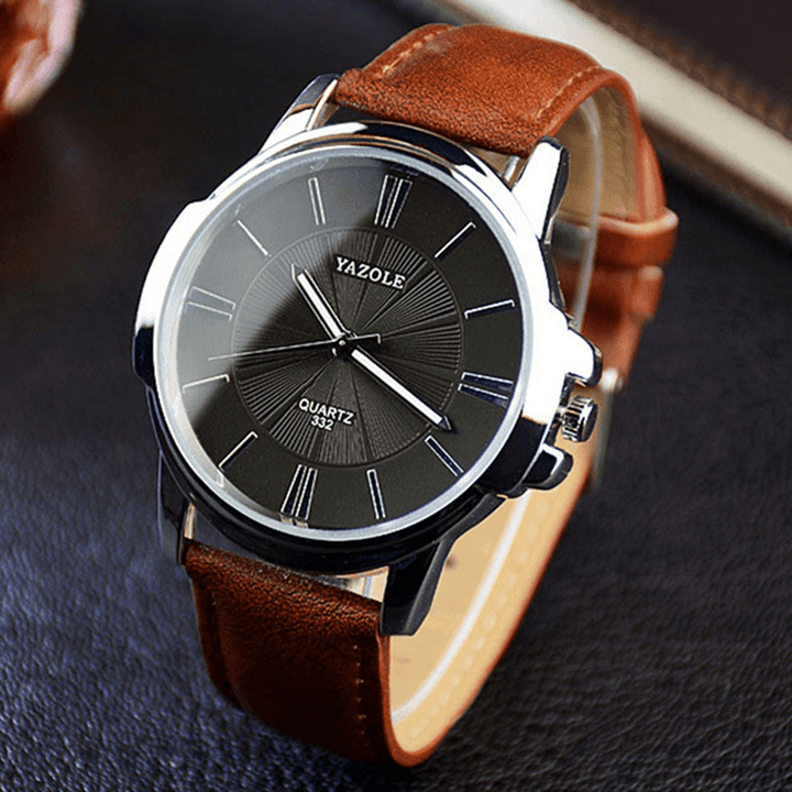 YAZOLE 332 Fashion Simple Style Business Men Wrist Watch Leather Quartz Watch - MRSLM