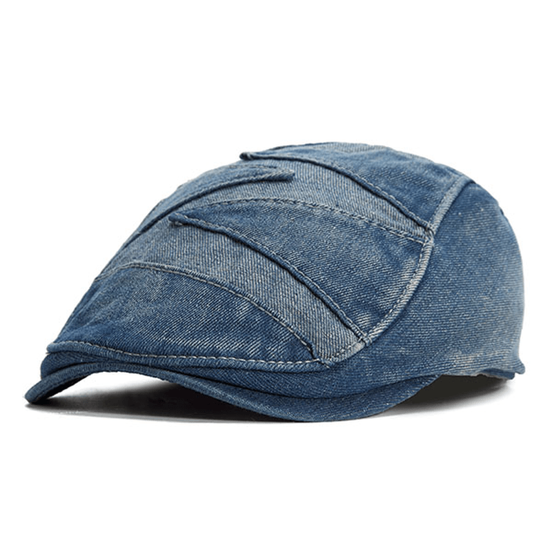 Mens Vintage Denim Cowboy Hat Casual Outdoor Beret Buckle Flat Caps Adjustable - MRSLM