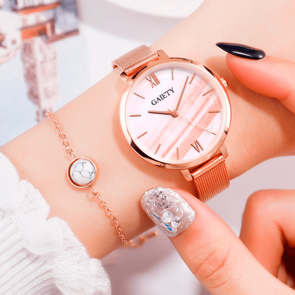 GAIETY G574 Colorful Rose Gold Steel Band Ladies Wrist Watch Ultra Thin Quartz Watch - MRSLM