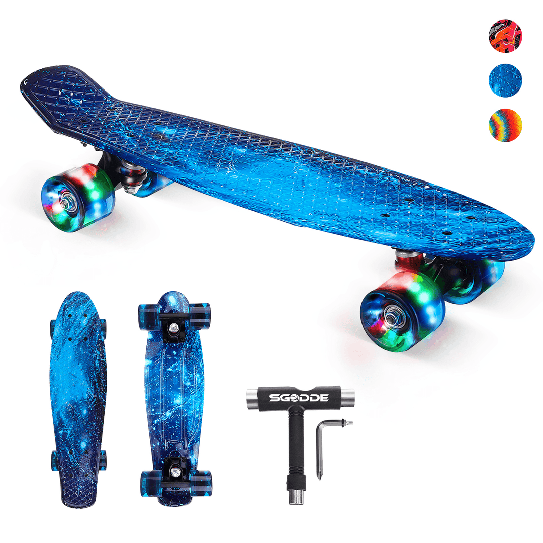 22" Mini Skateboards Kids Sport Long-Board with LED Wheels for Children Beginners Ages 6-12 - MRSLM