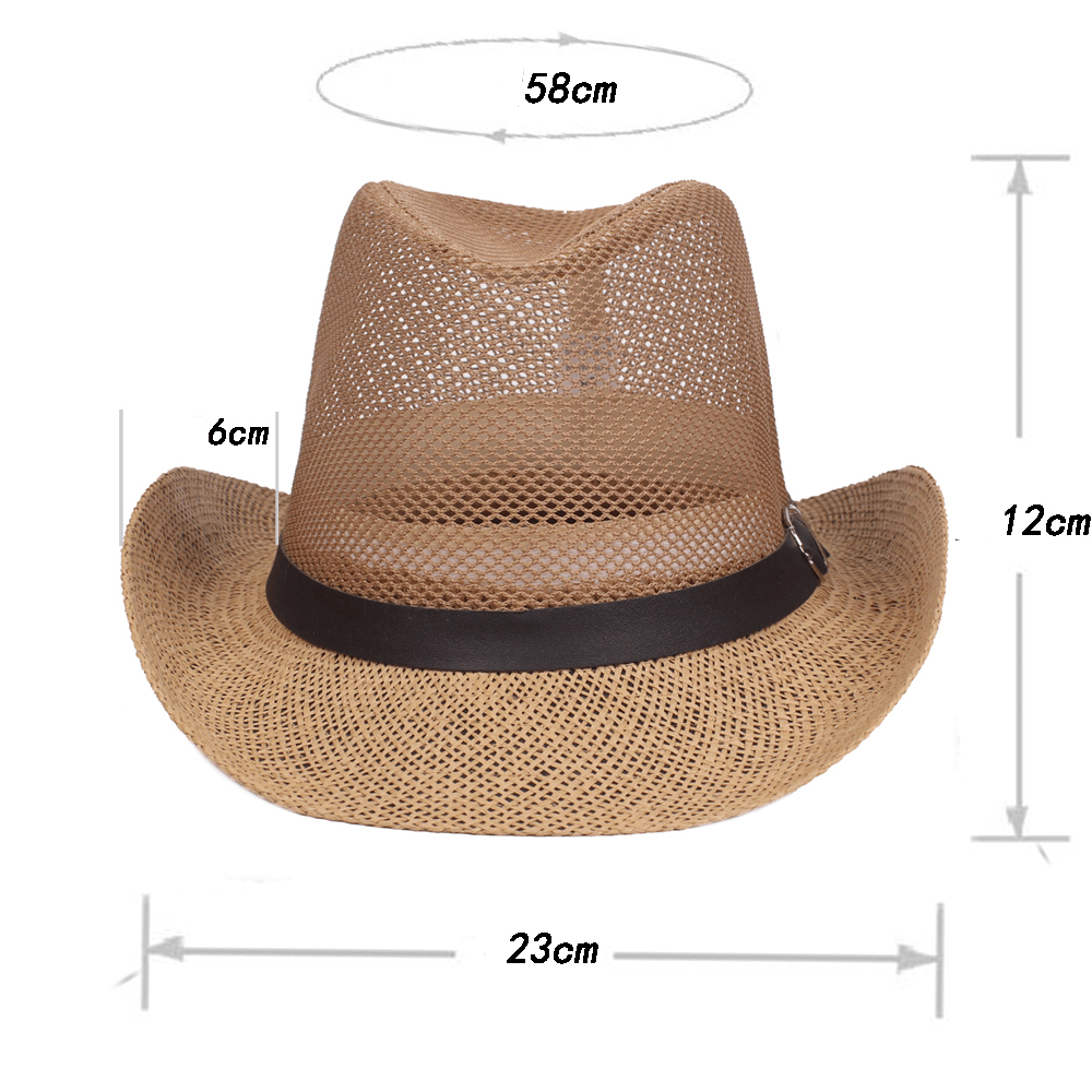 Men Outdoor Breathable Mesh Bowler Jazz Hat Cowboy Sunshade Straw Hat - MRSLM