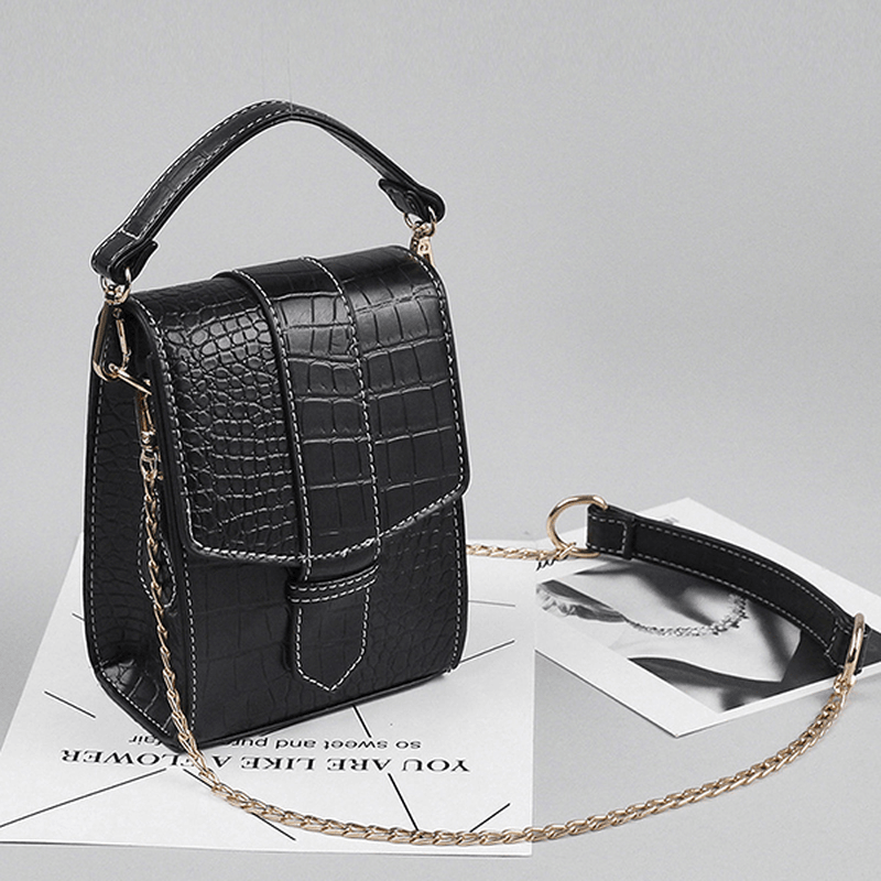 Women Crocodile Pattern Chain Phone Purse Crossbody Bag - MRSLM