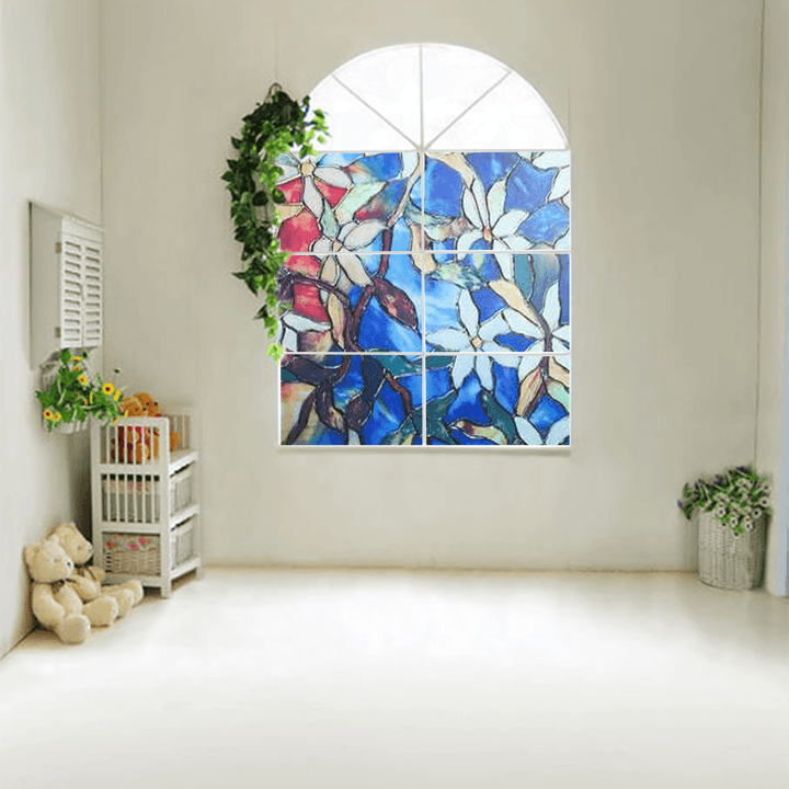 78X18In Window Film Colored Flowers Glass Sticker Bathroom Privacy Home Decoration - MRSLM