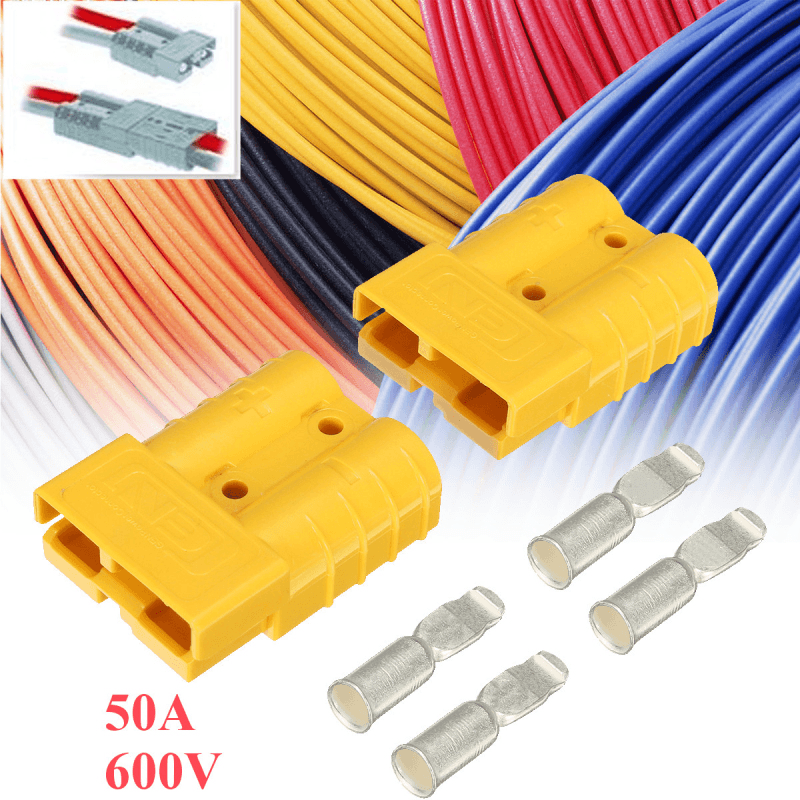 2Pcs 50A DC12/24V Anderson Style Plug Connectors Anderson Power Plug 4X Terminals Yellow - MRSLM