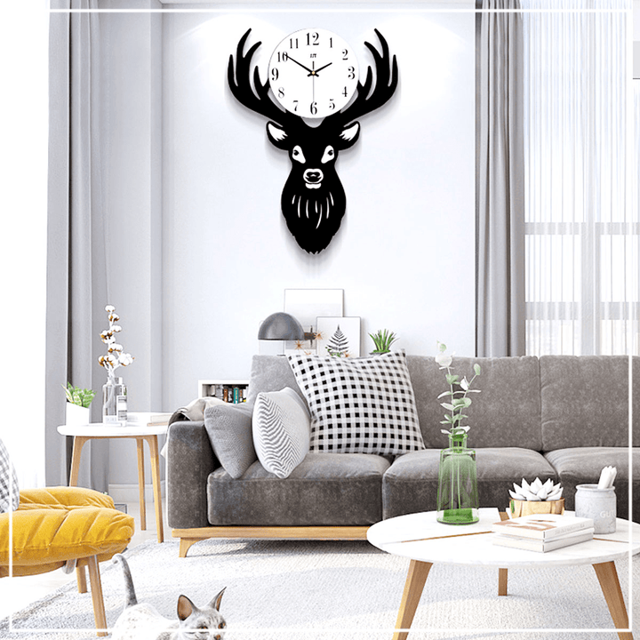 Deer Head Wall Clock Density Fibreboard Home Living Room Nordic Minimalist - MRSLM