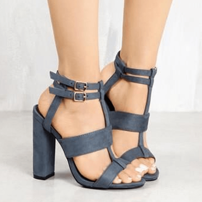 Women Summer Buckle Block Open Toe High Heels Pumps - MRSLM