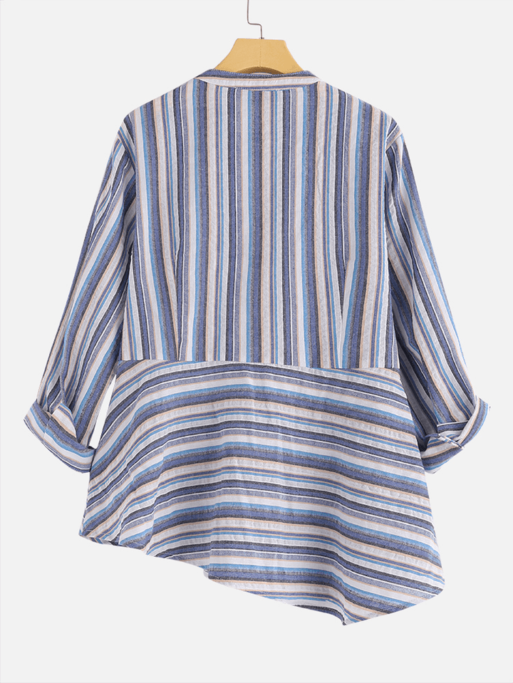 Chic Striped 3/4 Sleeve Blouse - MRSLM