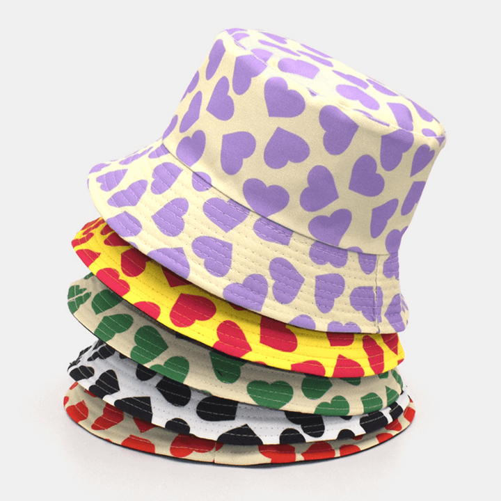 Women & Men Love Print Pattern Double-Sided Outdoor Casual Sunshade Bucket Hat - MRSLM