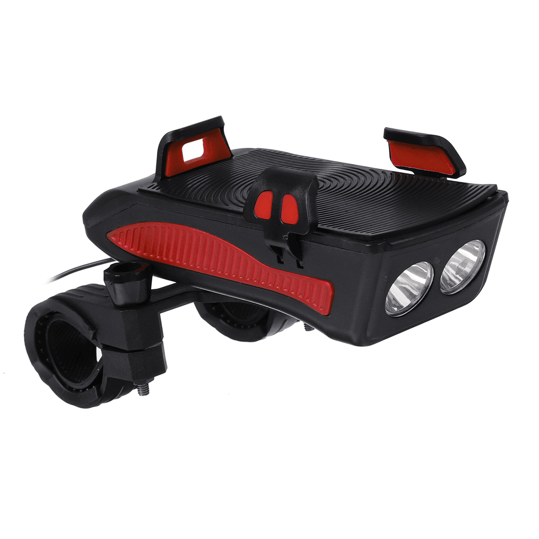 4-In-1 400Lm Bike Headlight USB Rechargeable Bicycle Front Lamp 130Db Horn Power Bank Phone Holder Outdoor Cycling - MRSLM