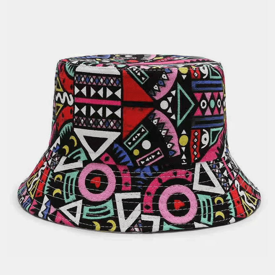 Unisex Canvas Colored Cartoons Geometry Floral Pattern Casual Sunshade Bucket Hat - MRSLM