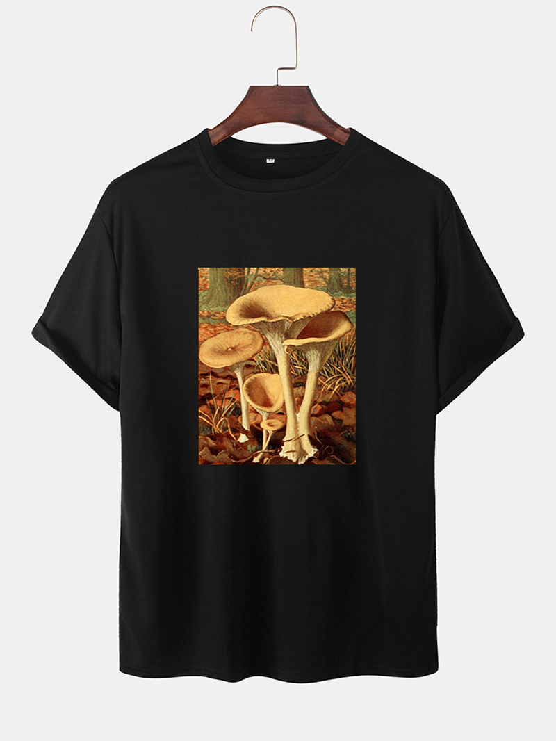 Mens Cartoon Mushroom Graphic O-Neck Community Spirit Cotton Short Sleeve T-Shirts - MRSLM