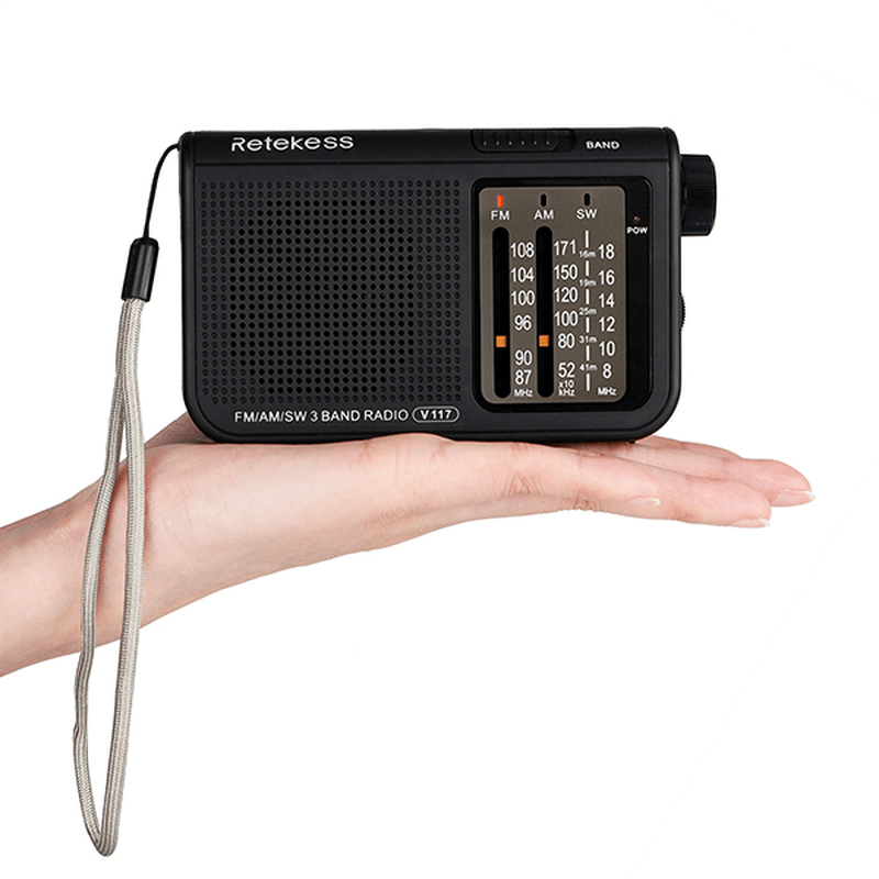 Retekess V-117 FM AM SW 3 Band Radio Battery Powered Operated by 2 AA Battery Transistor Radio Jack Emergency Radio Receiver Portable Radio Station - MRSLM