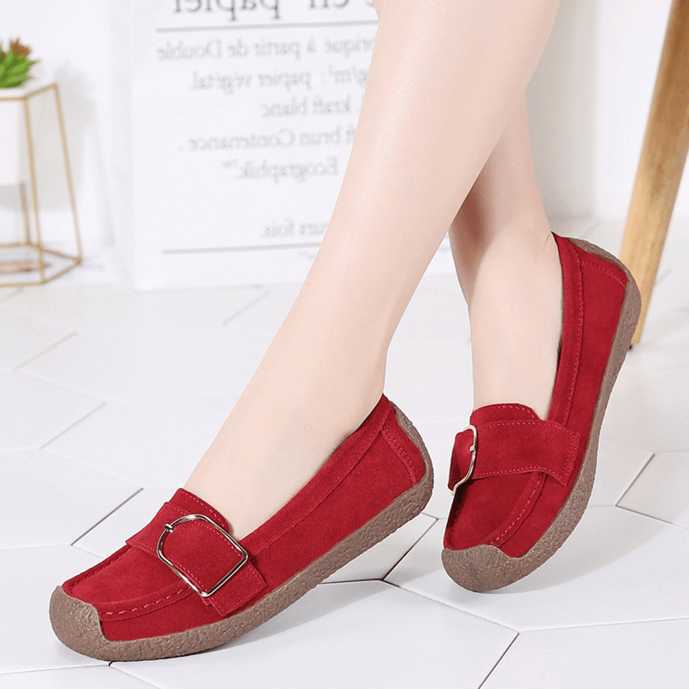 Women Metal Decor Suede Comfy Non Slip Soft Sole Casual Flats Loafers - MRSLM