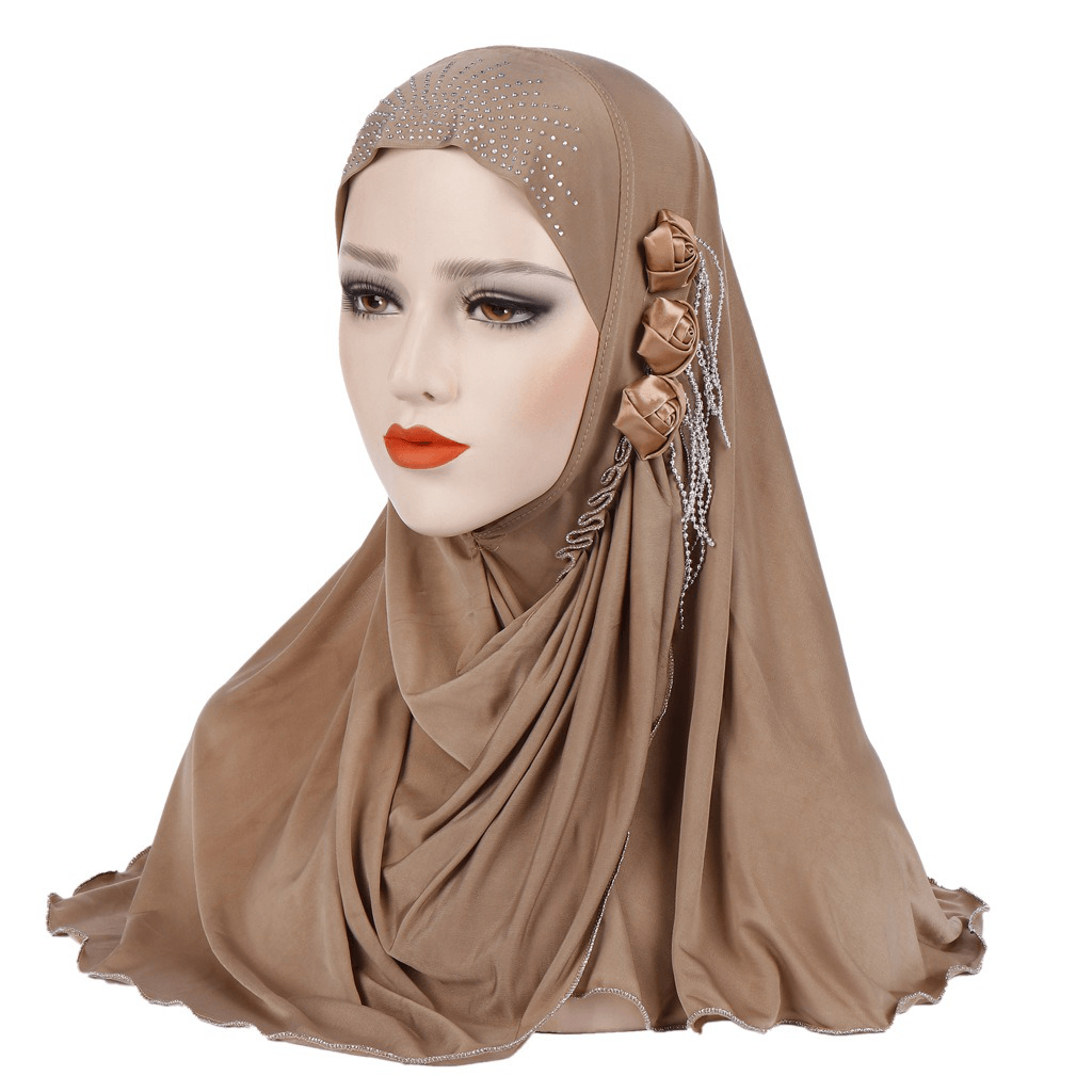 Women New Ice Silk Side Three Flower Tassels Arabian Hat Arab Wrap Scarf Turban Hat - MRSLM