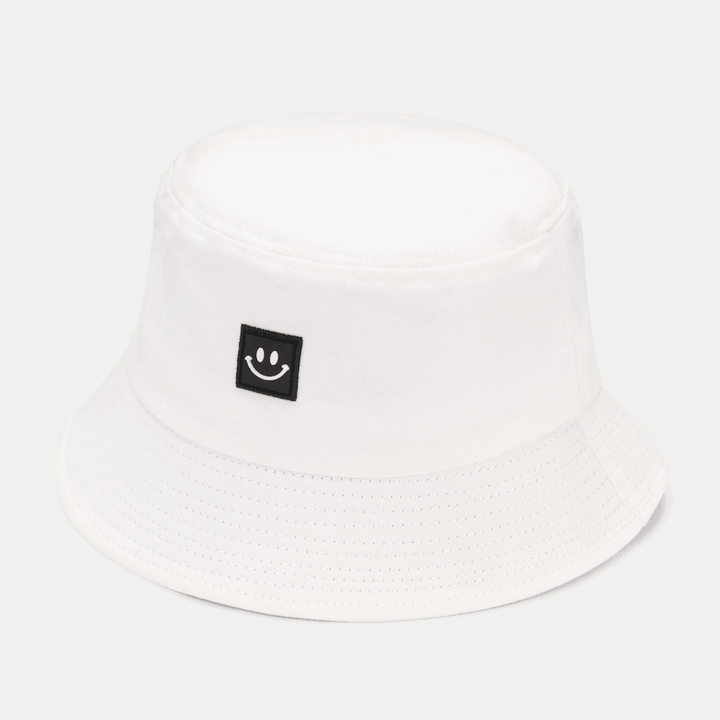 Unisex Smile Pattern Patch Wide Brim Sun Hat All-Match Outdoor Casual Sunshade Bucket Hat - MRSLM