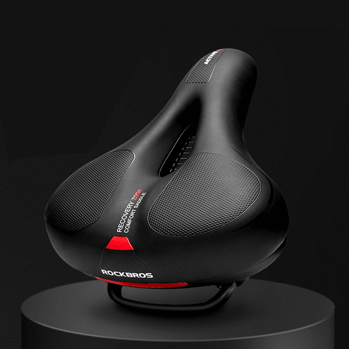 ROCKBROS Road Bike Saddle Rainproof PU Surface Soft Memory Foam Shockproof Bike Seat round Streamlined Reflective MTB Saddles - MRSLM