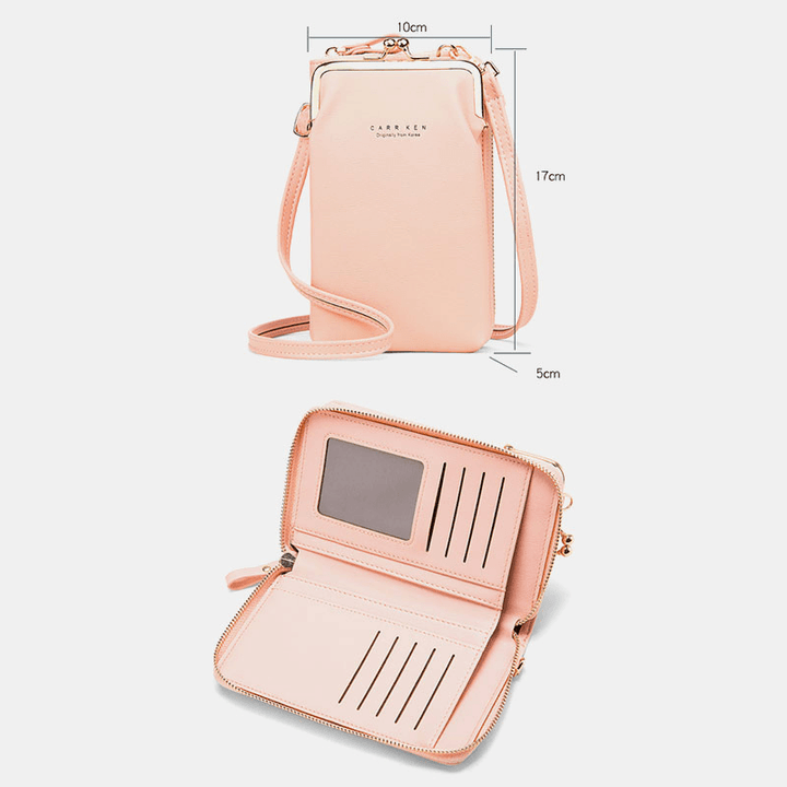 Women 9 Card Slots Phone Bag Solid Crossbody Bag Shoulder Bag - MRSLM