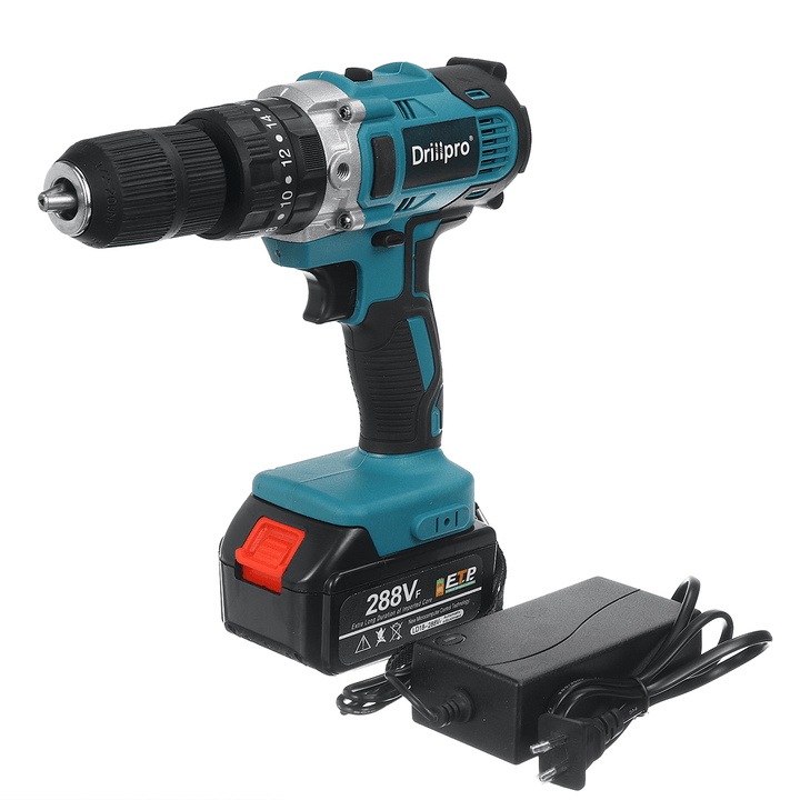 288VF 3 in 1 Cordless Impact Drill 13Mm Chuck LED Flat Drill Screwdriver Hammer W/ 1/2Pcs Battery - MRSLM