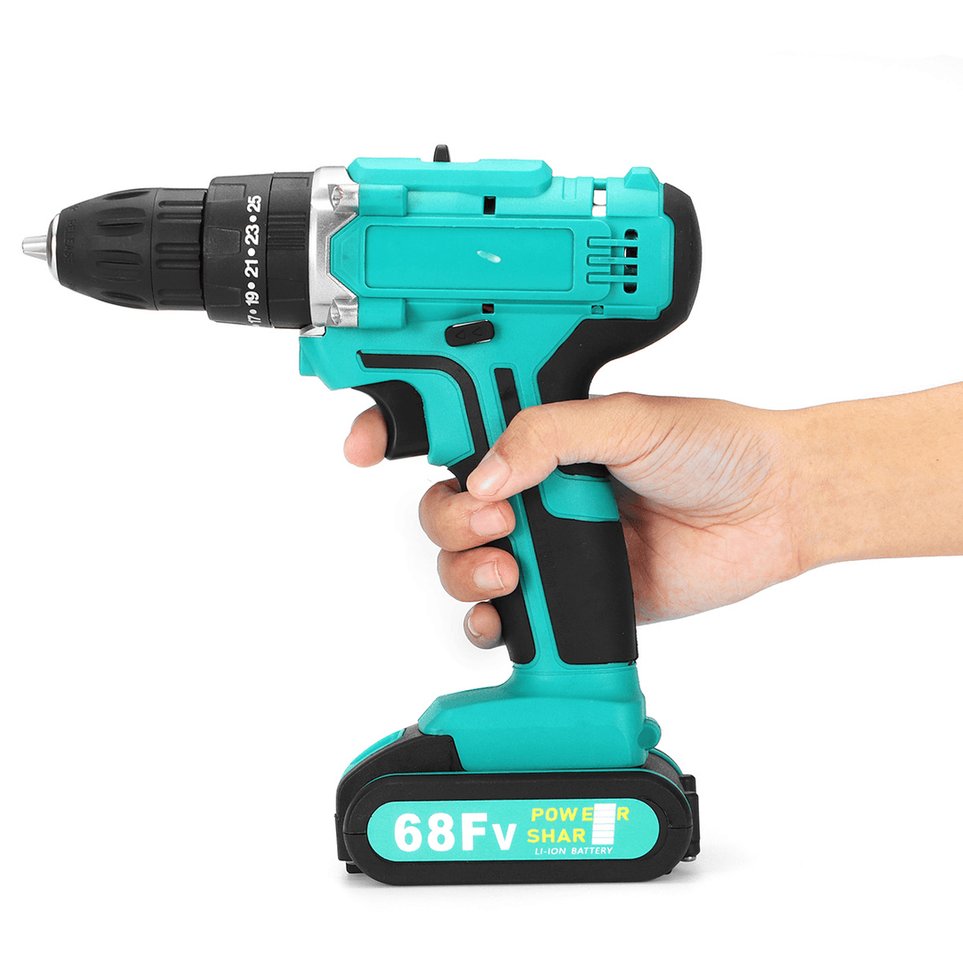 68FV Household Lithium Electric Screwdriver 2 Speed Impact Power Drills Rechargeable Drill Driver W/ 1 Li-Ion Batteries - MRSLM