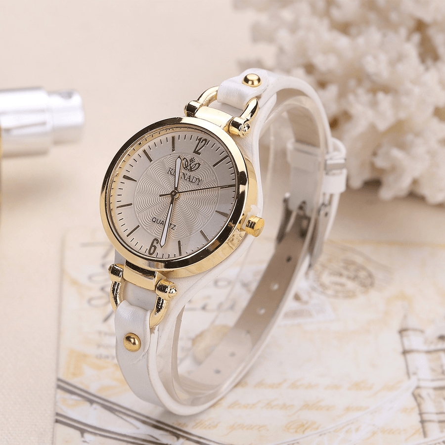 Fashion Colorful Leather Band Women Simple Dial Rose Gold Case Quartz Watch - MRSLM