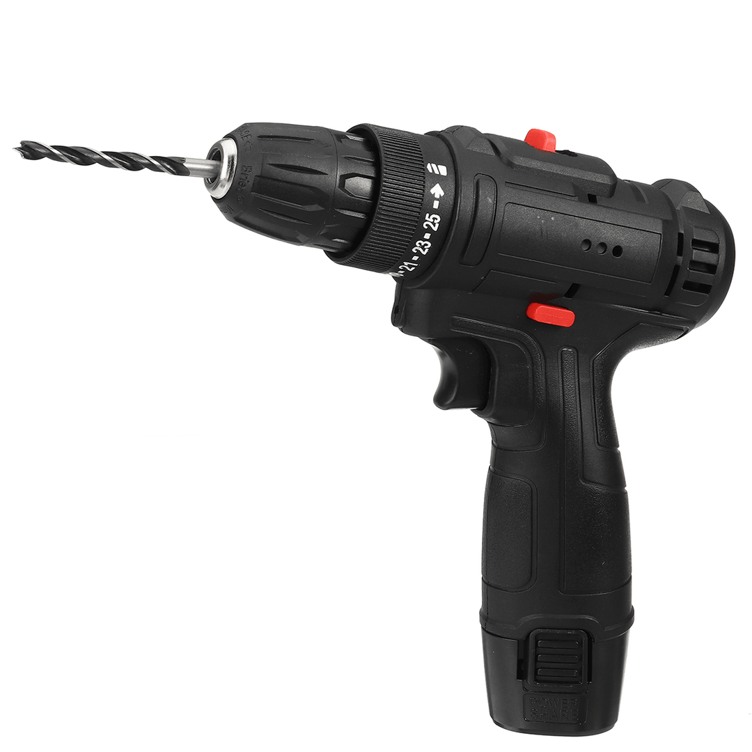 12V LED Cordless Electric Impact Hammer Drill Rechargeable Screwdriver W/ 2Pcs Battery - MRSLM