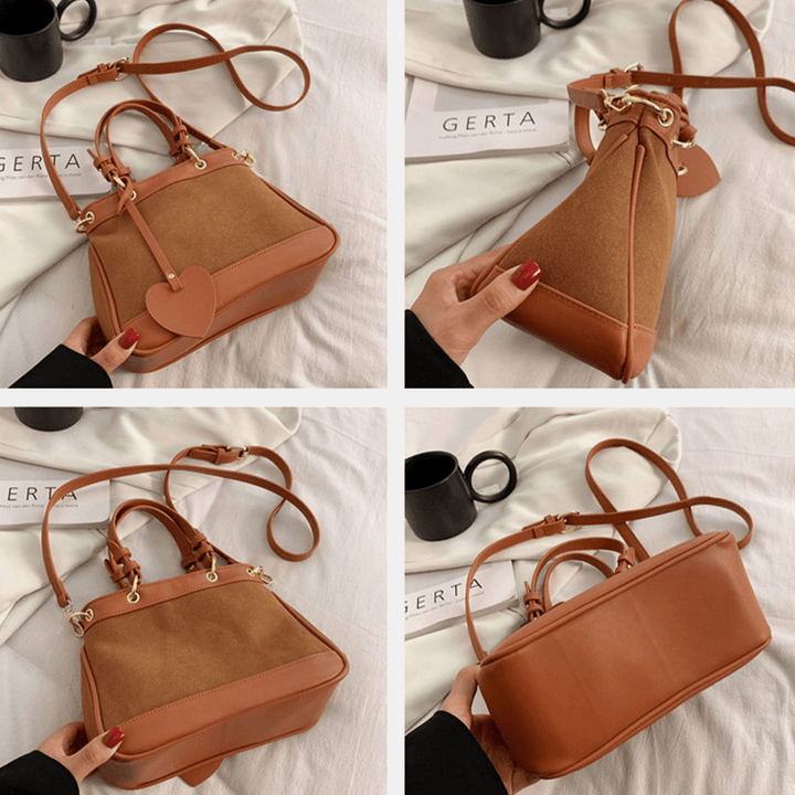 Women Frosted Large Capacity Handbag Tote Vintage PU Leather Suede Patchwork Crossbody Bag Shoulder Bag - MRSLM